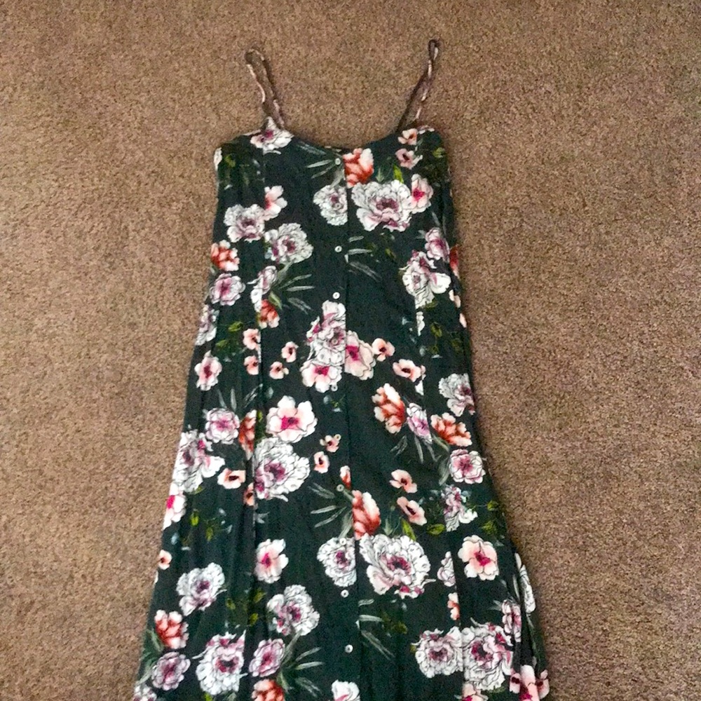 Floral Green Tea Length Dress